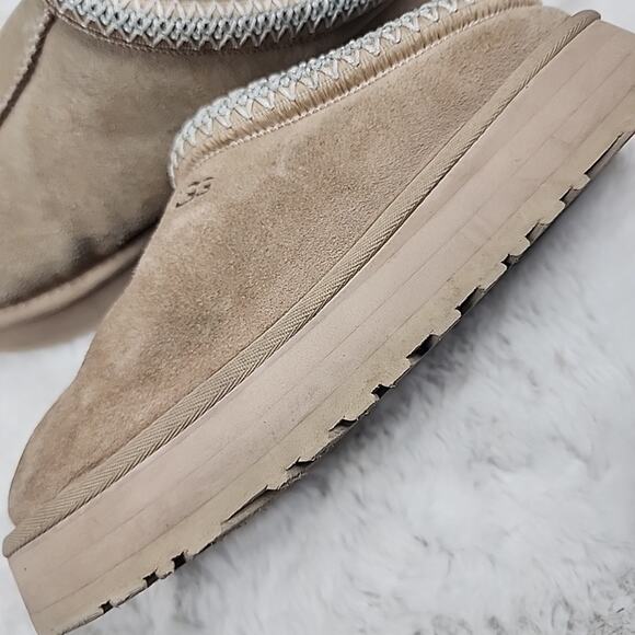 UGG Tazz Slipper Women's Clogs Size 10 Sand Suede Sheepskin Platform - Picture 6 of 10